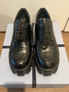 Prada Monolith brushed leather lace-up shoes in black Size EU 38 Earlier version